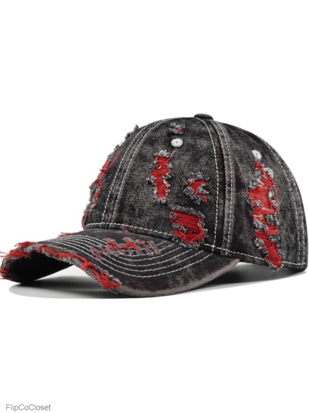 Distressed Washed Denim Baseball Cap Vintage Ripped Strapback Sun Hat Unisex